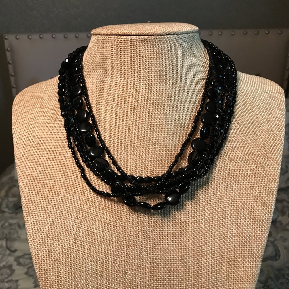 Premier Designs black beaded layered necklace.